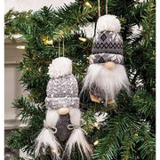 Mr. & Mrs. Gray & White Skier Gnome Ornament  (2 Count Assortment)