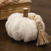 Cream Ribbed Pumpkin with Beaded Tassel - Small