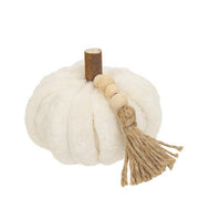 Cream Ribbed Pumpkin with Beaded Tassel - Small