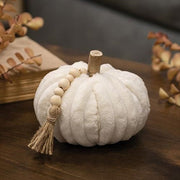 Cream Ribbed Pumpkin with Beaded Tassel - Medium