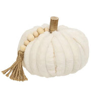 Cream Ribbed Pumpkin with Beaded Tassel - Medium