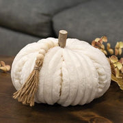 Cream Ribbed Pumpkin with Beaded Tassel - Large