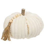 Cream Ribbed Pumpkin with Beaded Tassel - Large