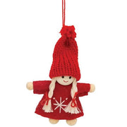 Mini Snowflake Stitched Wooden Doll Ornament  (2 Count Assortment)