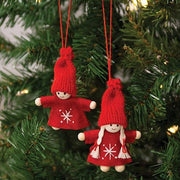 Mini Snowflake Stitched Wooden Doll Ornament  (2 Count Assortment)