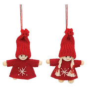 Mini Snowflake Stitched Wooden Doll Ornament  (2 Count Assortment)