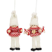 Mini Red/White Heart Wooden Doll Ornament  (2 Count Assortment)