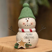 Merry Christmas Resin Snowman with Green Hat