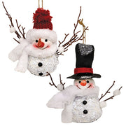 Twig & Sequin Snowman Ornament  (2 Count Assortment)