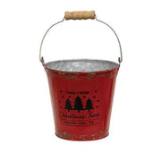 Farm Fresh Christmas Trees Distressed Red Metal Buckets (Set of 2)