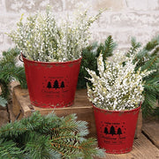 Farm Fresh Christmas Trees Distressed Red Metal Buckets (Set of 2)