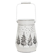 Distressed White Metal Winter Trees Etched Bucket