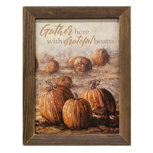 Gather Here Pumpkins Print - 12" x 16" - Tobacco Lath Frame