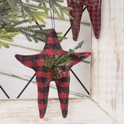 Buffalo Check Folk Star Ornament with Pinecone