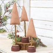 Red Ticking Stripe Christmas Tree on Base - 13"