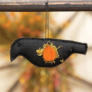 Crow with Pumpkin Felt Ornament