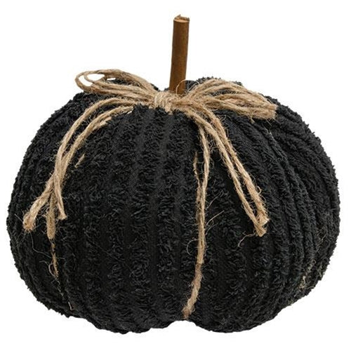 Black Chenille Stuffed Pumpkin 5.75"