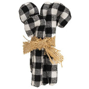 Small Black & White Buffalo Check Fabric Candy Canes (Set of 4)