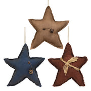 Distressed Stuffed Primitive Star Ornaments (Set of 3)