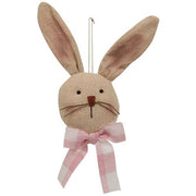 Primitive Stuffed Bunny Head Ornament with Pink & White Buffalo Check Bow