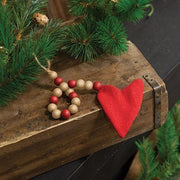 Red Beaded Stuffed Fabric Heart Christmas Ornament
