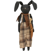 Primitive Plaid Overalls Black Bunny Doll