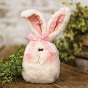 Stuffed Fuzzy Bunny Head Sitter with Pink & White Checked Bow