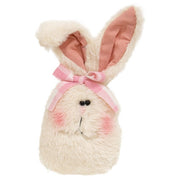 Stuffed Fuzzy Bunny Head Sitter with Pink & White Checked Bow