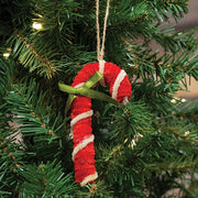 Chenille Candy Cane Ornament with Green Bow