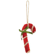 Chenille Candy Cane Ornament with Green Bow