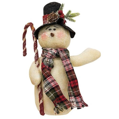 Plaid Scarf & Top Hat Candy Cane Snowman