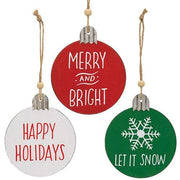 Holiday Sayings Wood Round Ornament  (3 Count Assortment)