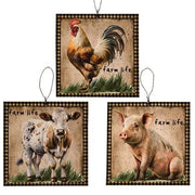 Farm Life Animal Portrait Square Ornament  (3 Count Assortment)