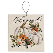 Grateful - Thankful - Blessed Pumpkin Square Ornament  (3 Count Assortment)