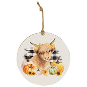 Pretty Fall Highland Cow & Pumpkins Ornament