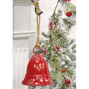Distressed Red Metal Bell with Jute Hanger - Small