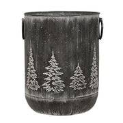 White Washed Metal Tree Container - 9.5" x 7.25"