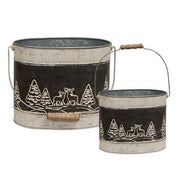 Embossed Winter Forest Oval Buckets (Set of 2)