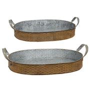 Basket Weave Embossed Metal Oval Trays (Set of 2)