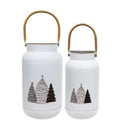 White Milk Cans with Embossed Trees (Set of 2)