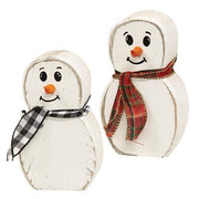 Distressed Wooden Mini Thick Snowman  (2 Count Assortment)