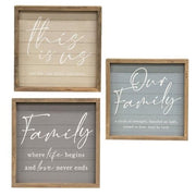 Our Family Slat-Look Framed Sign  (3 Count Assortment)