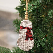 Rustic Wood Beaded Snowman with Scarf Ornament