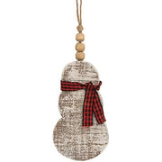 Rustic Wood Beaded Snowman with Scarf Ornament