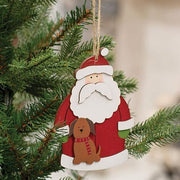 Santa With Dog Wooden Ornament