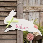 Welcome Hanging Jumping Bunny Sign