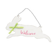 Welcome Hanging Jumping Bunny Sign