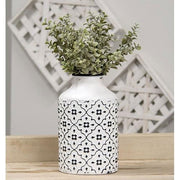 Black & White Vintage Patterned Metal Vase - Tall