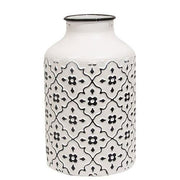 Black & White Vintage Patterned Metal Vase - Tall