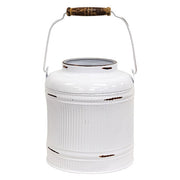 Distressed White Metal Ribbed Flower Garden Bucket with Handle